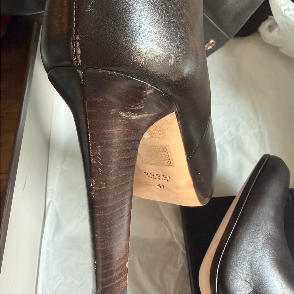 Gucci Dark Brown Heeled Leather Boots - Picture 3 of 6